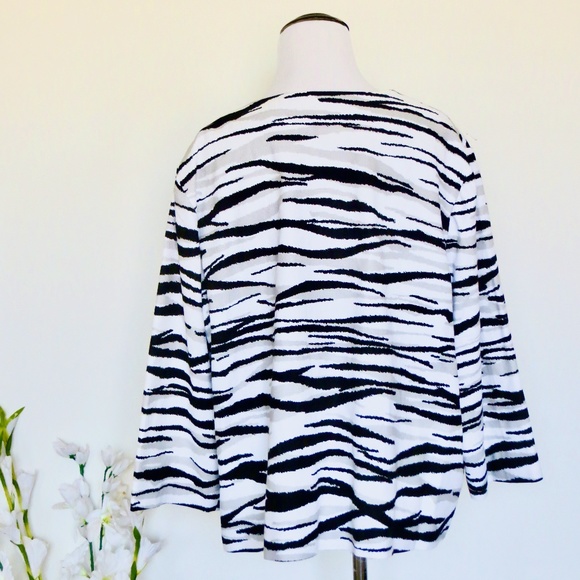 Chico's Jackets & Coats New Chicos Zebra Animal Print Jacket Blazer Black White Open Front